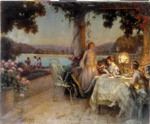 Di sera sulla terrazza. Dipinto di Delphin Enjolras (1857-1945), Menzione obbligatoria: Collezione fondazione regards de Provence. Marsiglia (cm 57x73) DR