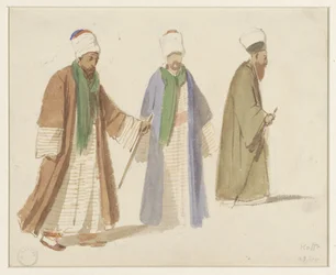 Studi di costumi di tre dervisci a Kaffa