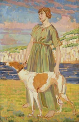 Ritratto di Elizabeth Lipczinski con il suo cane Fanny, c.1911-12
