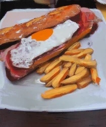 Bocata con huevo y patatas fritas, 2018 (pittura acrilica su foto stampata)