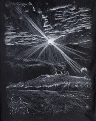Strada delle montagne in controluce, 2024 (acrilico su tessuto)