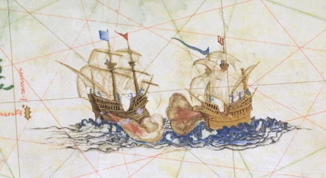 Due galeoni in combattimento, (dettaglio) da 