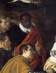 Adorazione dei Magi. Dettaglio delle teste dei re magi. Dipinto di Diego Velázquez (1599-1660)