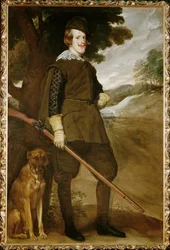 Filippo IV, re di Spagna, con cane da caccia (dipinto su tela)