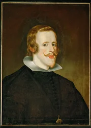Re Filippo IV di Spagna in un abito nero con il piccolo colletto bianco da lui introdotto al posto delle grandi gorgiere