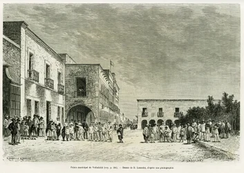 Palazzo Municipale di Valladolid. Incisione di Lancelot per illustrare la storia La mia ultima spedizione nello Yucatan, di Desire Charnay, in Le Tour du monde 1887, diretto da Edouard Charton (1807-1890), Hachette, Parigi.