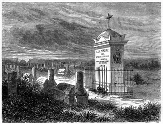 Veduta del Cimitero Francese a Pechino (Beijing), Cina. Incisione da un disegno di Lancelot, in “Le Tour du Monde, Nouveau journal des Voyages”, a cura di Edouard Charton, Parigi