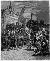 Etienne Marcel e la lettura della grande ordinanza del 1357 che stabilì una monarchia controllata dagli stati generali - incisione dopo il dipinto di Diogene Ulysse Napoleon Maillart (1840-1926)