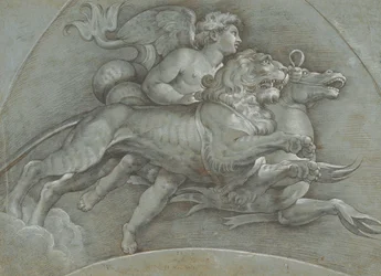 Un Putto Alato che Cavalca un Cavallo Marino e un Leone dopo Raffaello