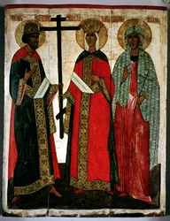 Icona raffigurante SS. Costantino, Elena e Agata, Scuola di Novgorod, c.1500