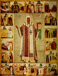 Metropolita Alessio circondato da scene della sua vita, russo, 1480