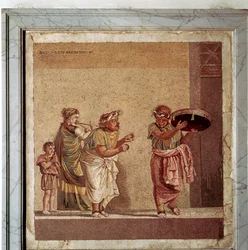 Mosaico Romano di Musicisti e Attori Mascherati in una Commedia, Pompei, Italia