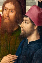 Chiesa parrocchiale (Parochiekerk Sint-Pieter). Ultima Cena. Dirk Bouts. 1464-1468. (dettaglio)