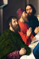 Chiesa parrocchiale (Parochiekerk Sint-Pieter). Ultima Cena. Dirk Bouts. 1464-1468. (dettaglio)