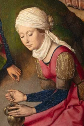 Chiesa parrocchiale (Parochiekerk Sint-Pieter). Ultima Cena. Dirk Bouts. 1464-1468. (dettaglio)