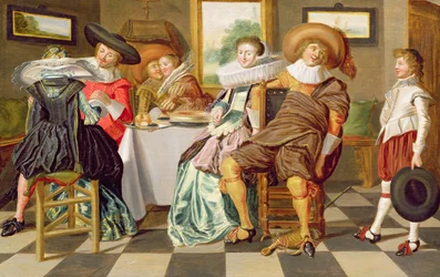 Figure eleganti che banchettano a un tavolo