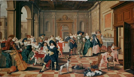Una compagnia elegante in una sala rinascimentale