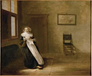 Signora che strappa una lettera (olio su tela)
