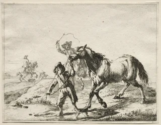 Un ragazzo che porta un cavallo a bere
