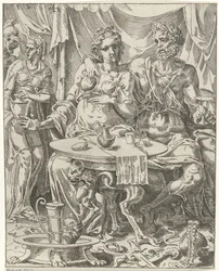 Giuditta e Oloferne godono di un banchetto