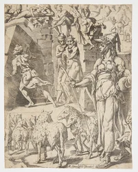 Giacobbe rimuove la pietra dalla bocca del pozzo