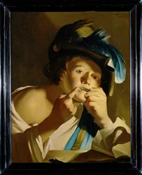Ragazzo con arpa ebraica (dipinto su tela)