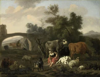 Paesaggio con pastori e bovini