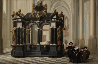 Una famiglia accanto alla tomba del Principe Guglielmo I nella Nieuwe Kerk, Delft