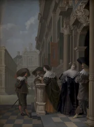 Conversazione fuori da un palazzo