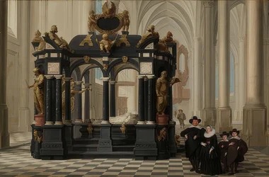 Una famiglia sulla tomba del principe Guglielmo I nella Nieuwe Kerk, Delft