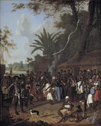 Festa di schiavi rituali in una piantagione di zucchero in Suriname