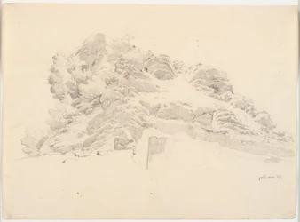 Paesaggio roccioso con un pittore sotto un parasole