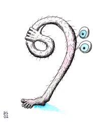 Chiave di basso pelosa - una chiave di basso disegnata come una gamba con una mano che la tiene.