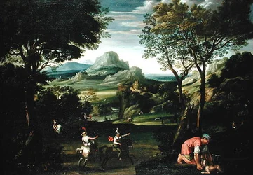 Paesaggio con barche o paesaggio con scena di caccia
