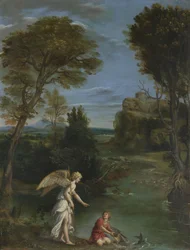 Paesaggio con Tobia che afferra il pesce, c.1615