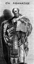 Atanasio di Alessandria (298-373) Padre della Chiesa, incisione da un dipinto di Domenichino nella chiesa di Grottaferrata