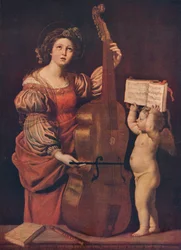 Santa Cecilia con un angelo che tiene uno spartito musicale, 1617-1618