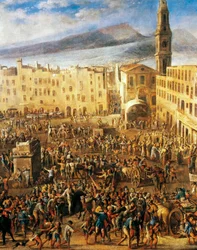 Piazza del Mercato a Napoli, dettaglio dalla Rivolta di Masaniello, di Domenico Gargiulo detto Micco Spadaro