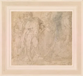 Beccafumi - Nudo maschile stante tra un gruppo di figure, di cui una sdraiata, 1530-1540 ca.
