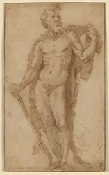 Ercole, in piedi con una clava