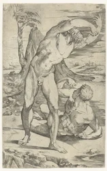 Due uomini nudi in un paesaggio