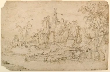 Paesaggio fantastico con mulino ad acqua