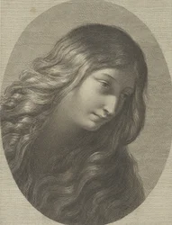 La testa di Maria Maddalena che guarda in basso a destra, in una cornice ovale, dopo Ren..., ca. 1745-1803