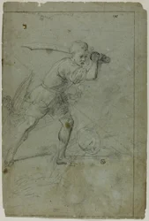 Davide che decapita Golia (recto); Schizzo di figura femminile drappeggiata con braccio destro sollevato sopra la testa (verso)