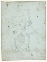 Giovane in piedi con il cappello in mano e schizzo di gambe