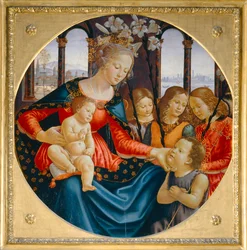 La Vergine e il Bambino con il giovane Giovanni Battista e tre angeli ...