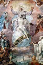 Gesù e Dio Padre. Affresco. Genova. Italia.