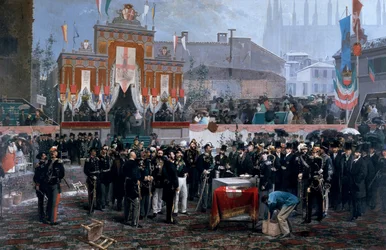 Cerimonia per la posa della prima pietra della Galleria Vittorio Emanuele II a Milano, 7 marzo