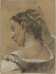 Una Giovane Donna che si Sistema i Capelli