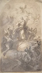 La Vergine Immacolata in Gloria (recto), Schizzo di una parte di una gamba e una mano (verso)